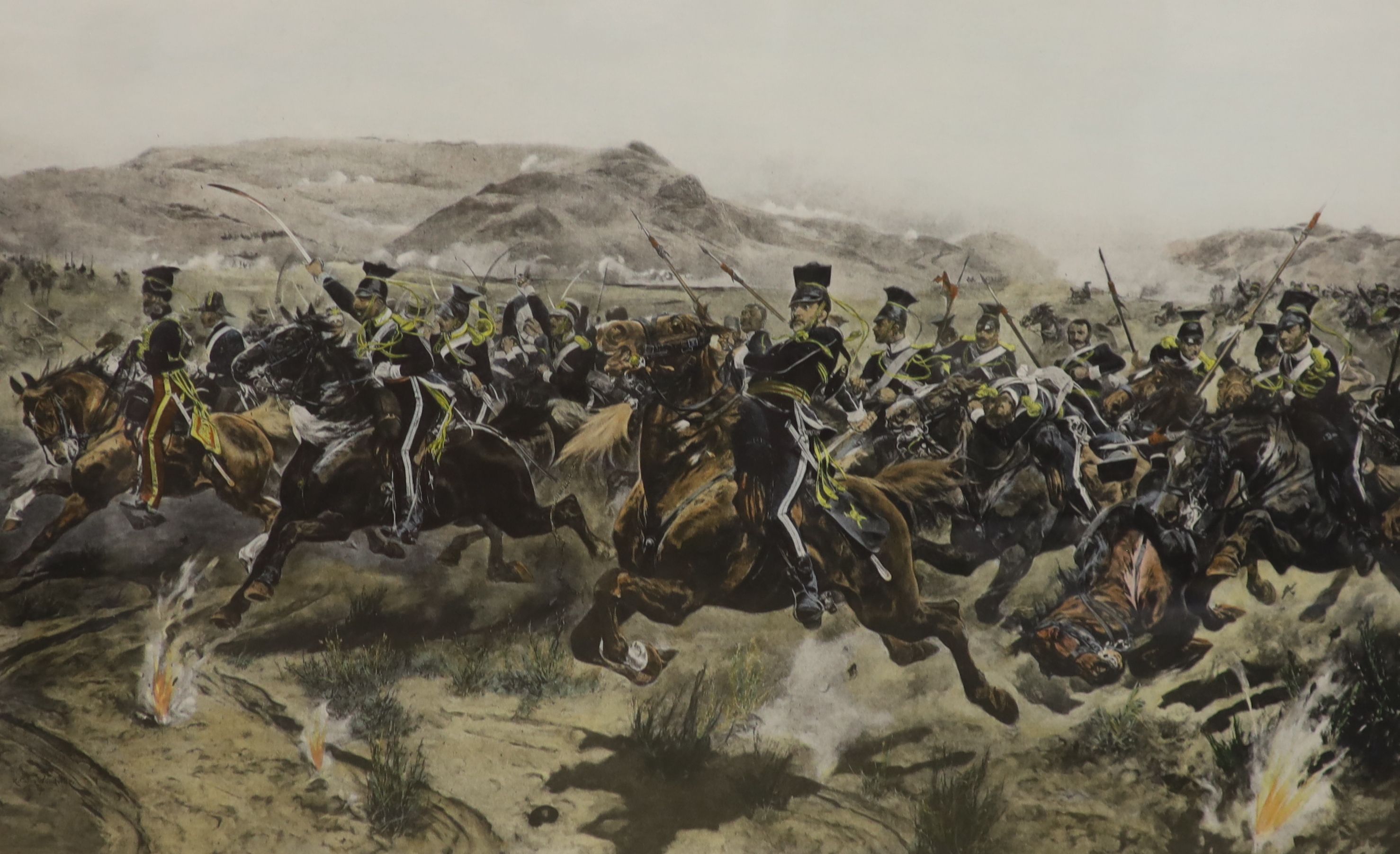 After Septimus Power, colour print , 'Artillery advancing before Harbonnieres, 8th August 1918', overall 59 x 90cm